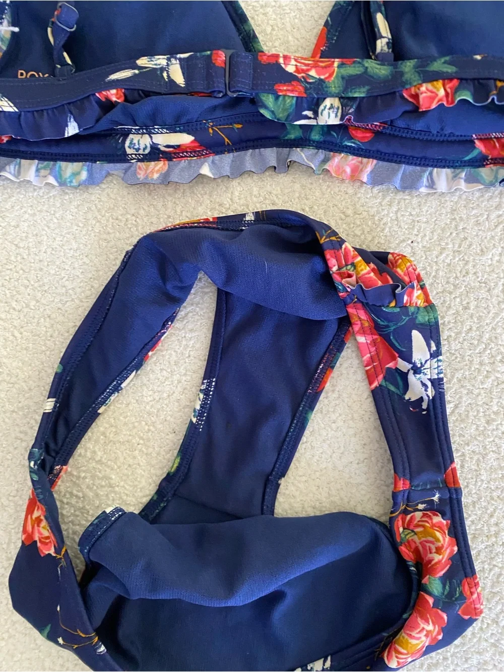 Roxy Navy Floral beach Bikini with Pink and Yellow Accents